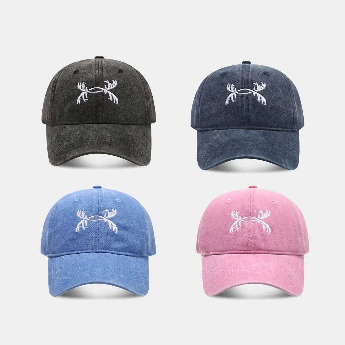 American Retro Antler Embroidered Blue Baseball Cap - Image 7