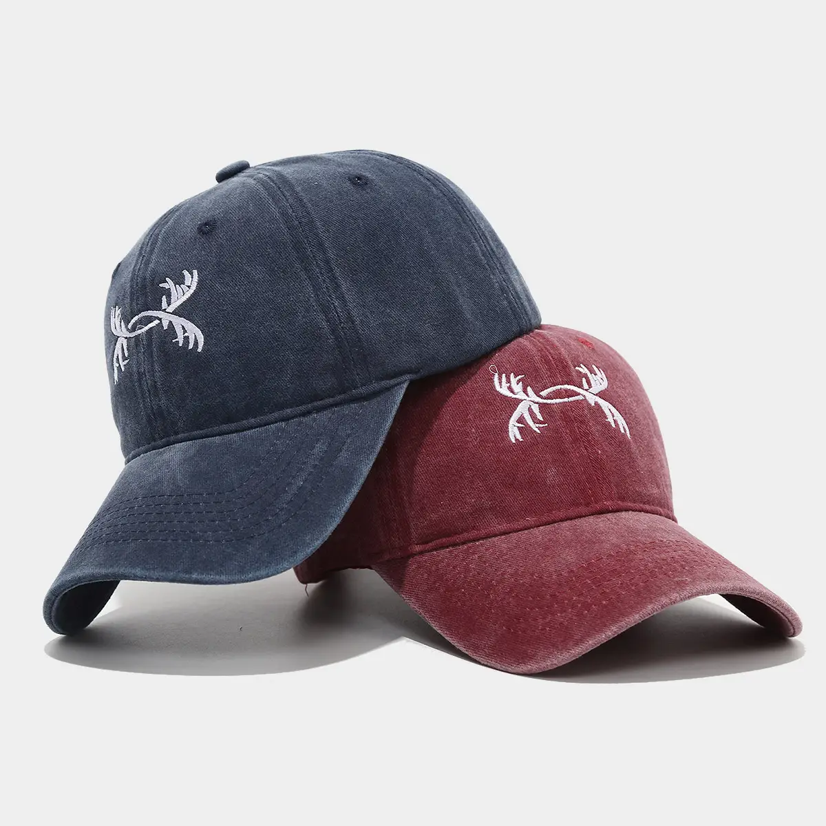 American Retro Antler Embroidered Blue Baseball Cap - Image 9