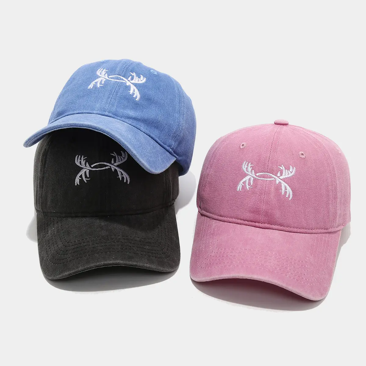 American Retro Antler Embroidered Blue Baseball Cap — feature 3