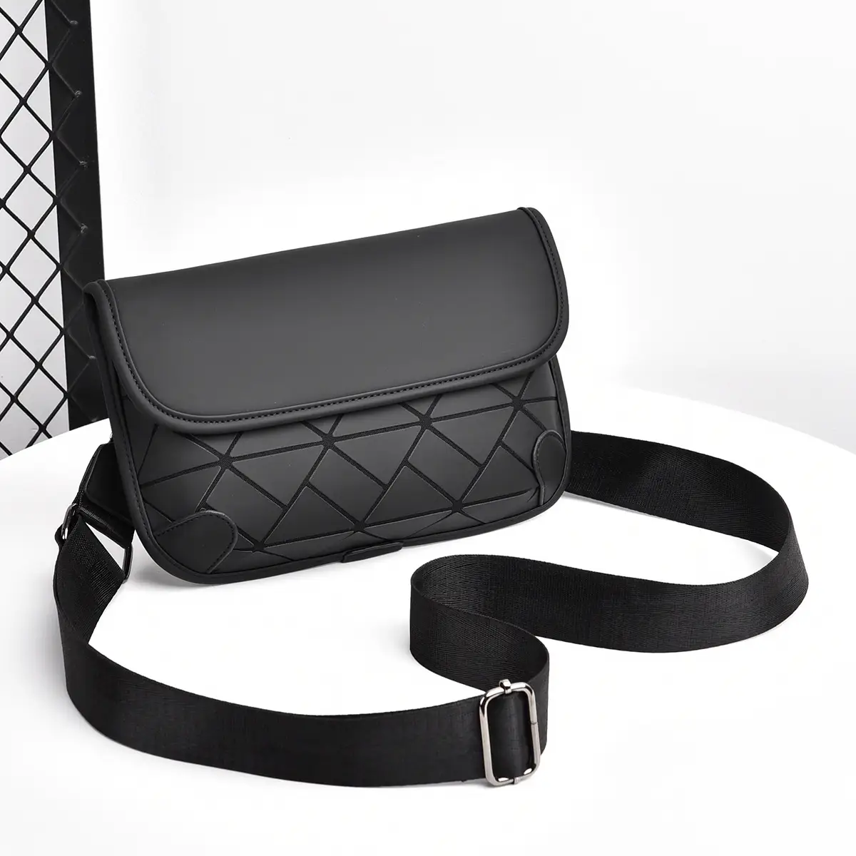 Men's Rhombic Crossbody Bag Black Luxury Shoulder Bag