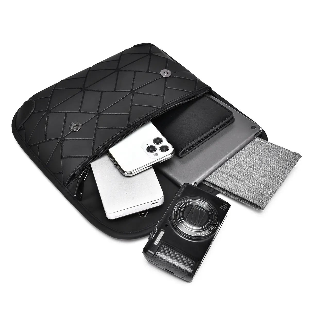 Men's Rhombic Crossbody Bag Black Luxury Shoulder Bag