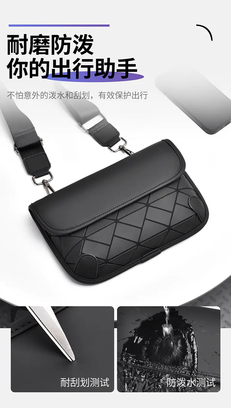 Men's Rhombic Crossbody Bag Black Luxury Shoulder Bag — feature 12