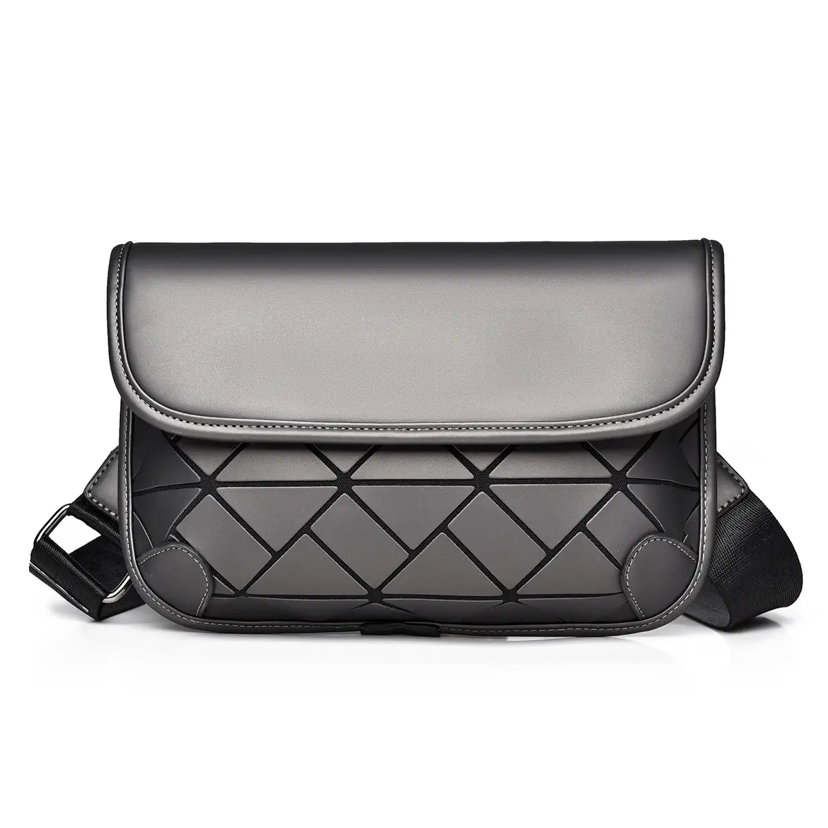 Men's Rhombic Crossbody Bag Black Luxury Shoulder Bag