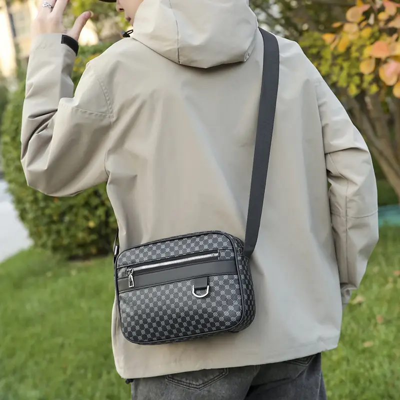 Men's Plaid Shoulder Bag Crossbody Luggage Bag