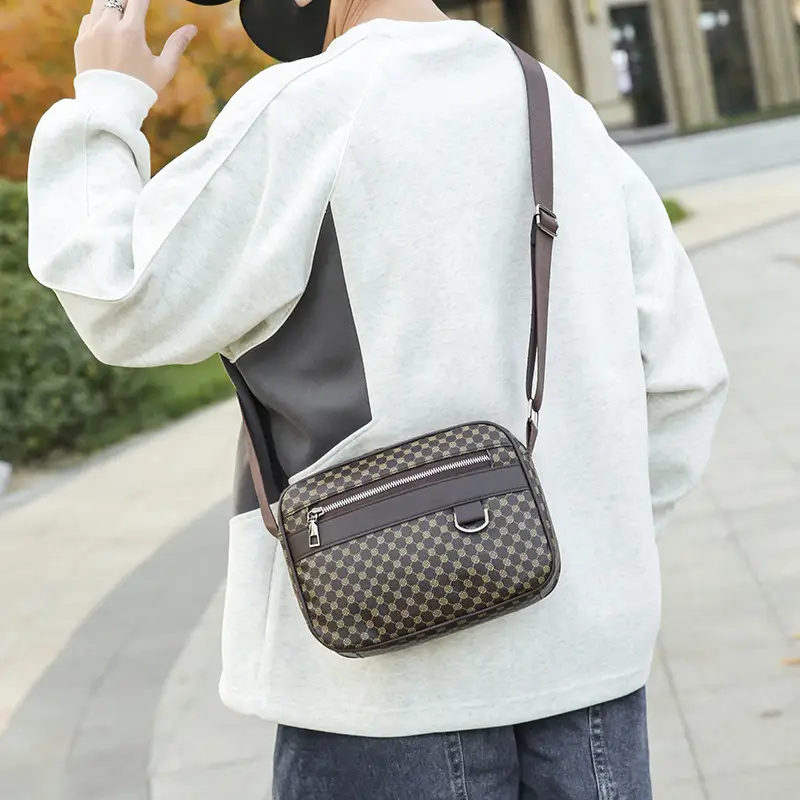 Men's Plaid Shoulder Bag Crossbody Luggage Bag