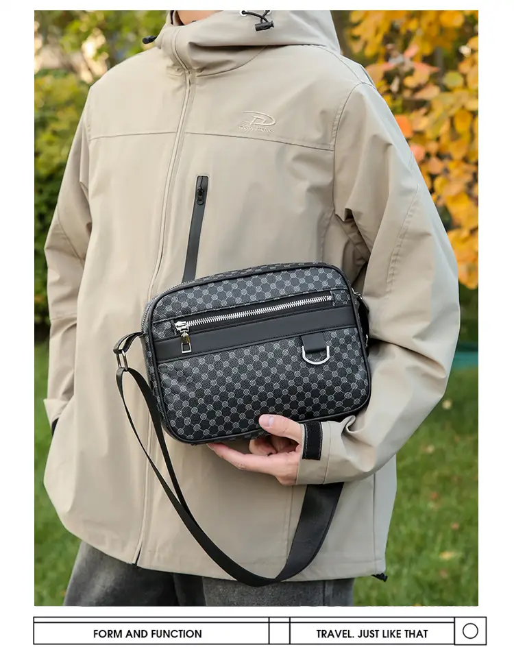 Men's Plaid Shoulder Bag Crossbody Luggage Bag — feature 14
