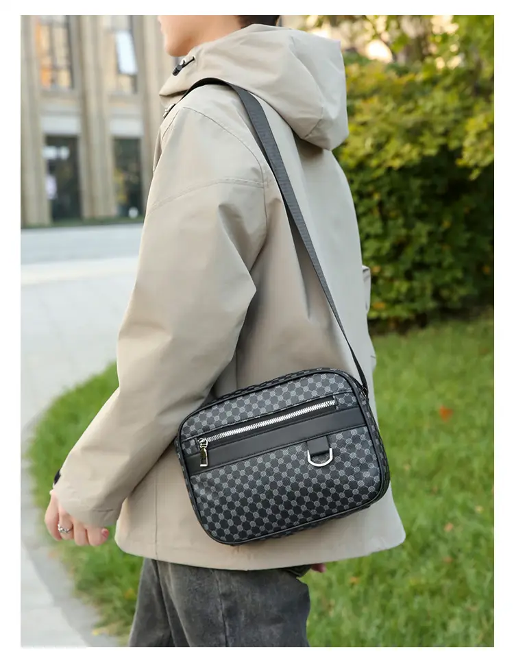 Men's Plaid Shoulder Bag Crossbody Luggage Bag — feature 15