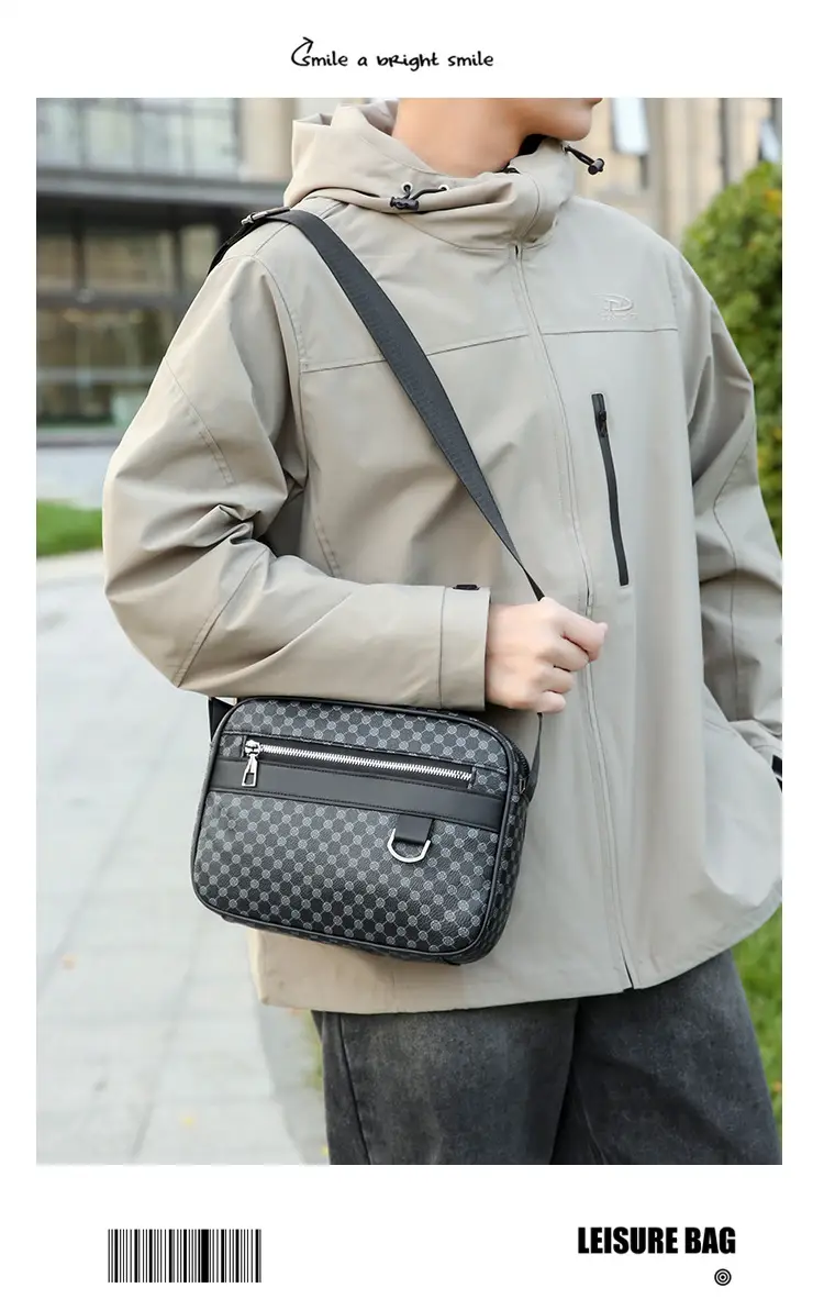 Men's Plaid Shoulder Bag Crossbody Luggage Bag — feature 16