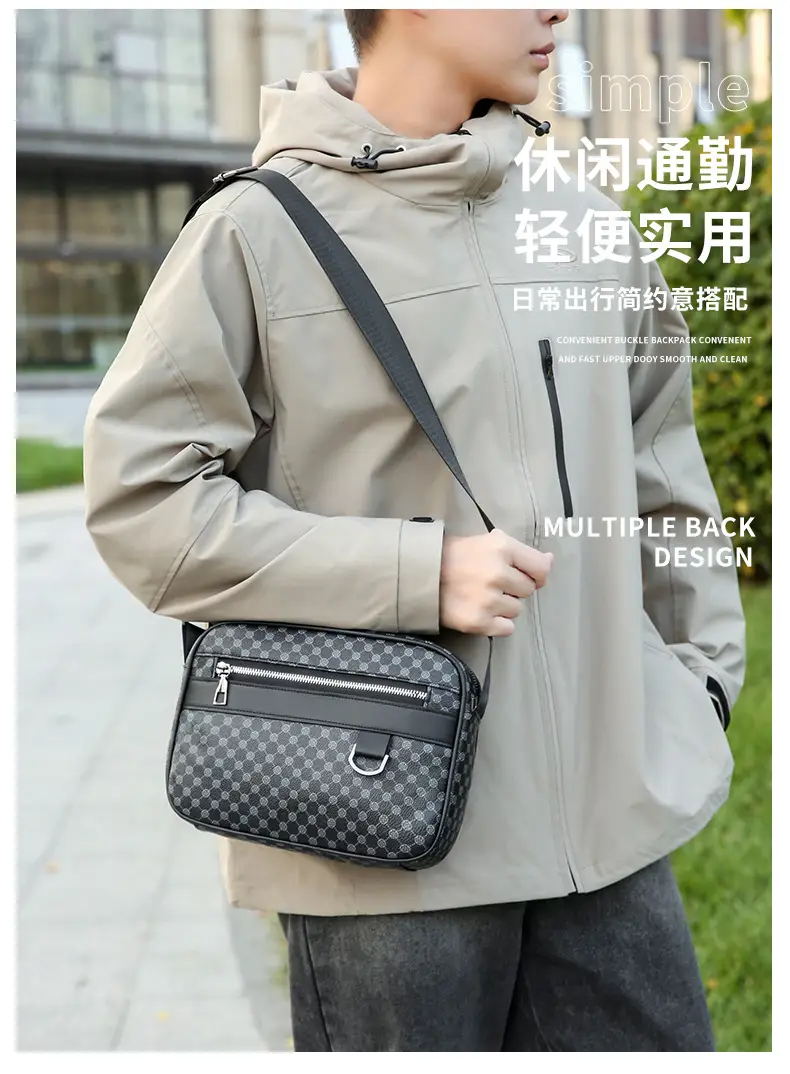 Men's Plaid Shoulder Bag Crossbody Luggage Bag — feature 2