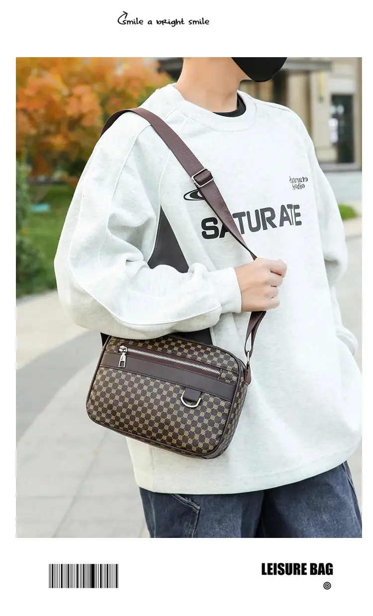 Men's Plaid Shoulder Bag Crossbody Luggage Bag — feature 22