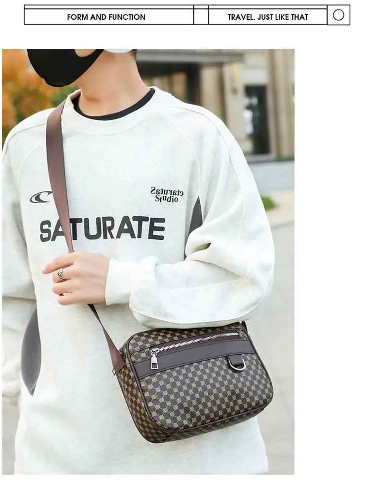 Men's Plaid Shoulder Bag Crossbody Luggage Bag — feature 25