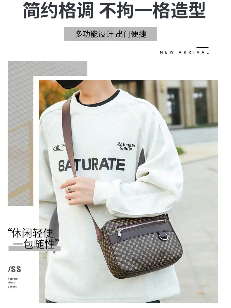 Men's Plaid Shoulder Bag Crossbody Luggage Bag — feature 3