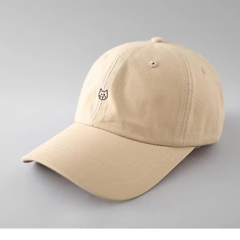 Cute Cat Embroidered Beige Baseball Cap for Women - Image 7