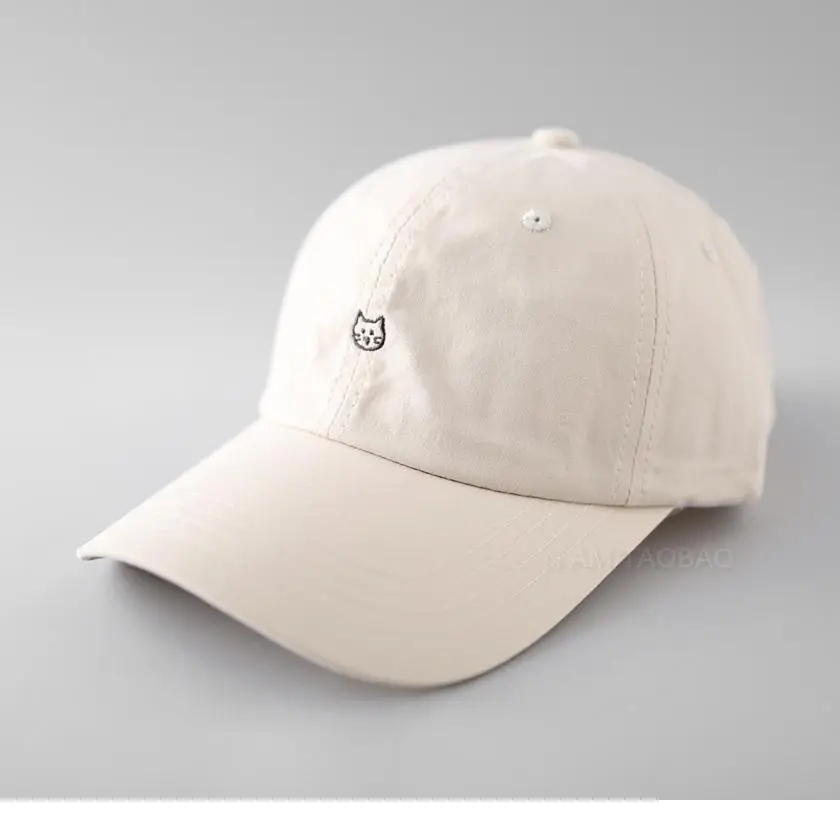 Cute Cat Embroidered Beige Baseball Cap for Women - Image 8