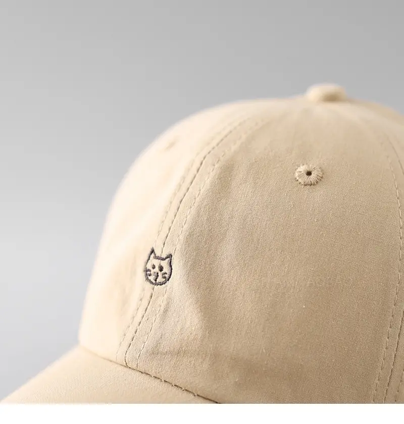 Cute Cat Embroidered Beige Baseball Cap for Women — feature 8