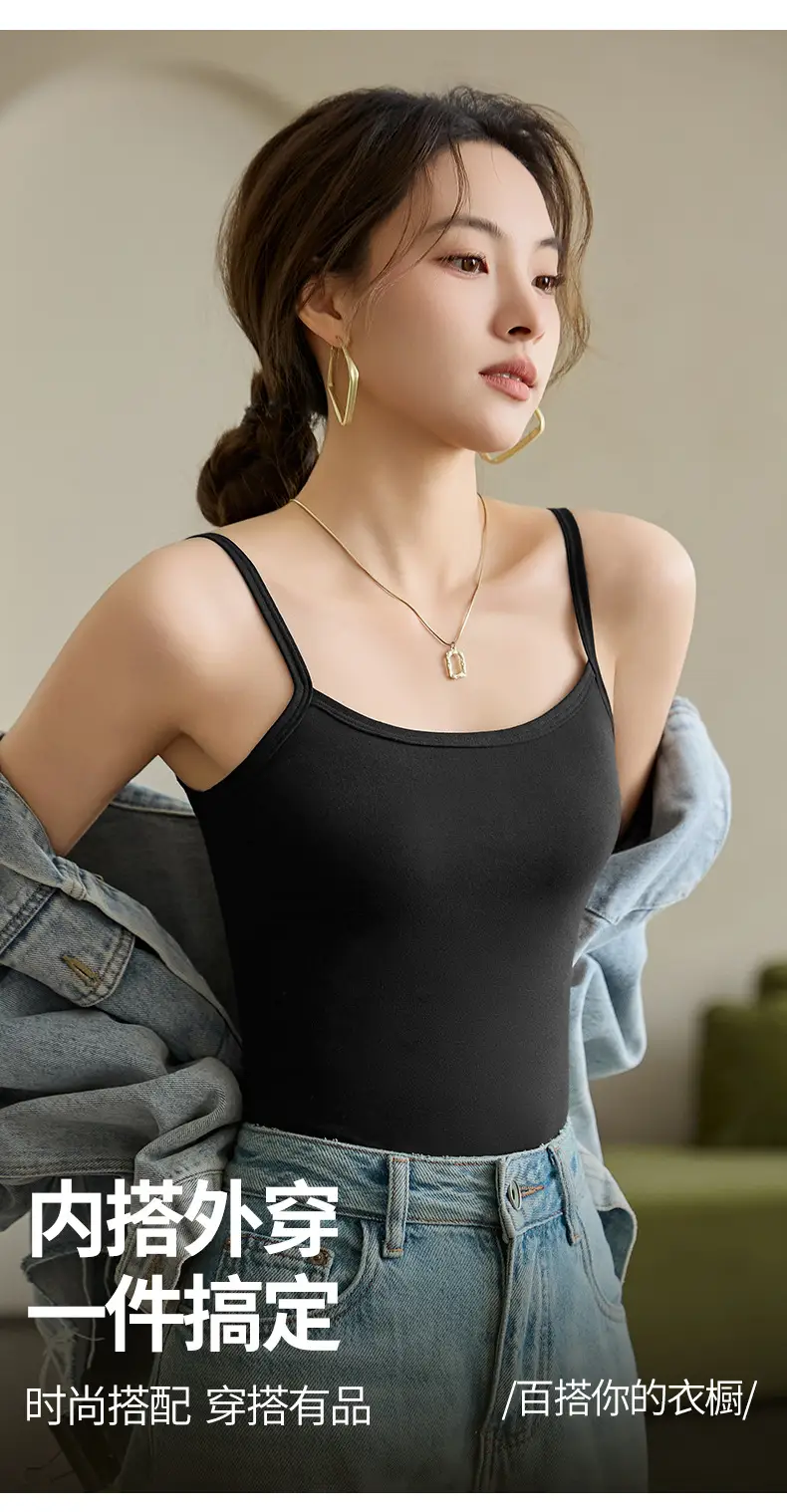 Cotton Seamless Camisole Women's Cotton Short Top Spring and Summer Sleeveless Inner Solid Color Outer Wear Base Shirt — feature 15
