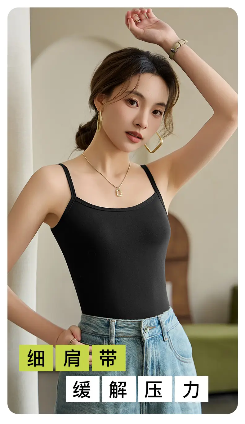 Cotton Seamless Camisole Women's Cotton Short Top Spring and Summer Sleeveless Inner Solid Color Outer Wear Base Shirt — feature 2