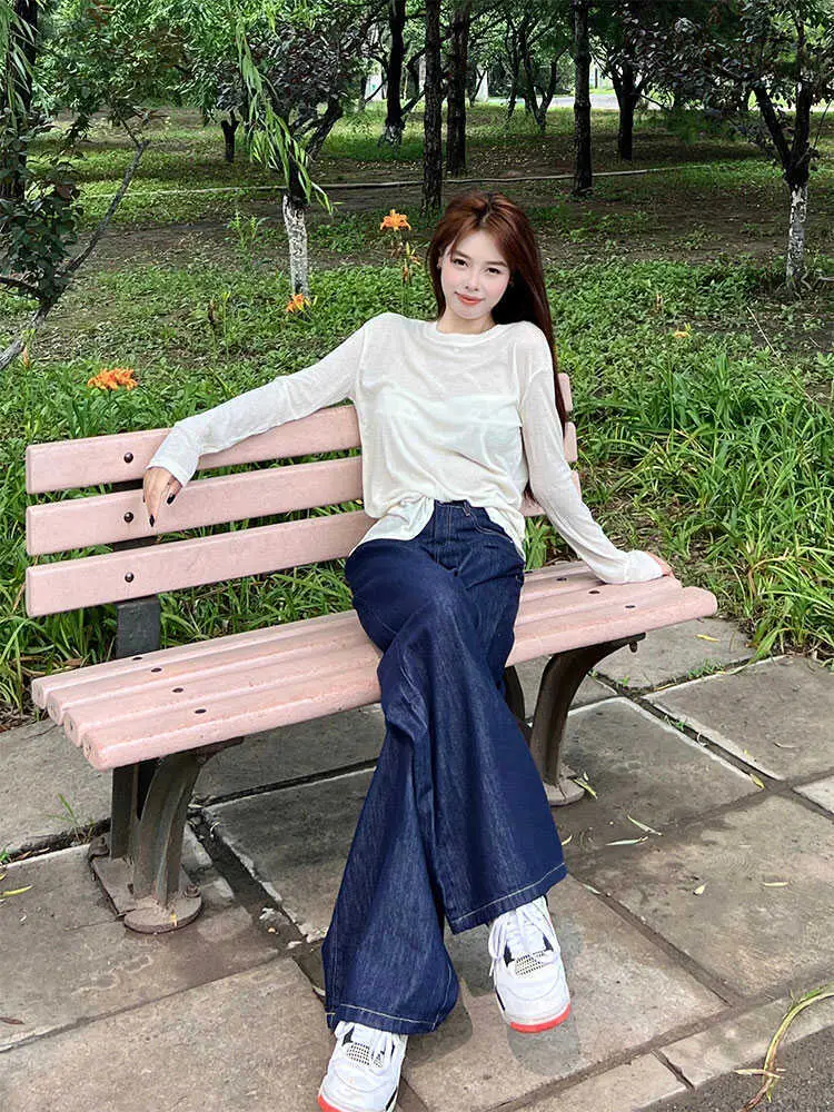 Women Spring Distressed Western Jeans Dark Blue Loose Wide Leg 2025 — feature 4