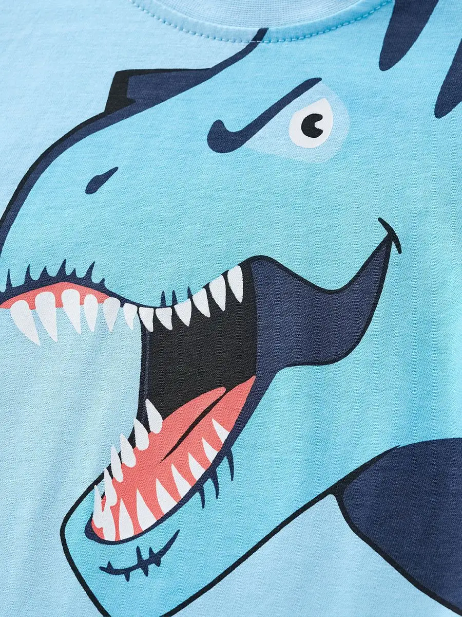 Light Blue Dinosaur Print Boys T-Shirt Pants Suit 2-Piece - Image 6