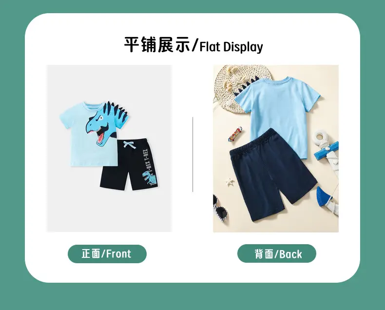 Light Blue Dinosaur Print Boys T-Shirt Pants Suit 2-Piece — feature 4