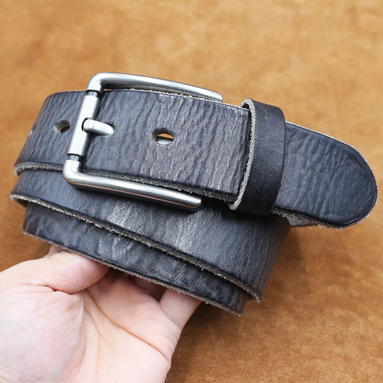 Men's Genuine Leather Belt with Needle Buckle Brown — feature 21