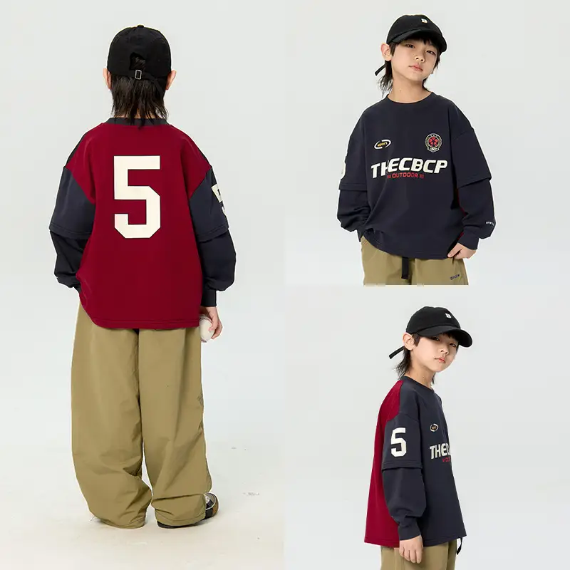 Kids Korean Style Long Sleeve T-Shirt Navy Black - Image 2