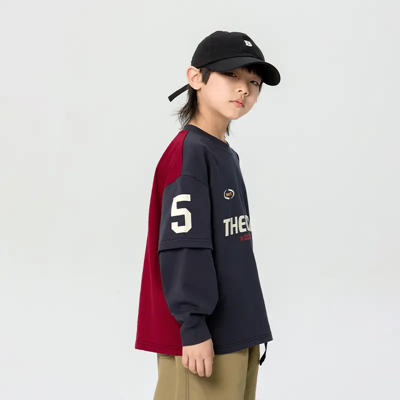 Kids Korean Style Long Sleeve T-Shirt Navy Black - Image 3