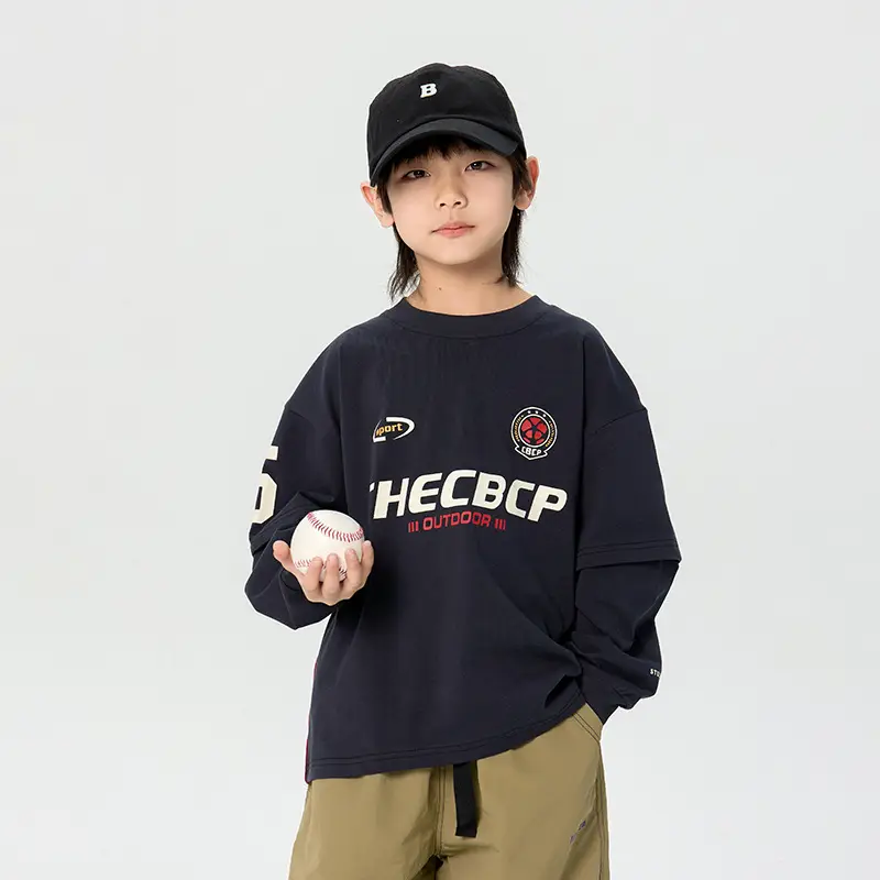 Kids Korean Style Long Sleeve T-Shirt Navy Black - Image 4