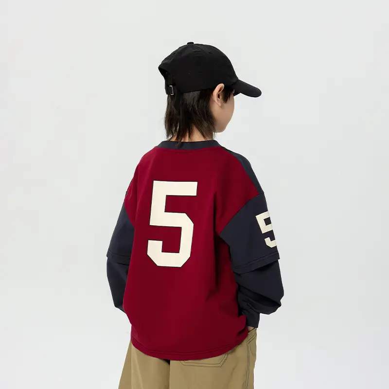 Kids Korean Style Long Sleeve T-Shirt Navy Black - Image 5
