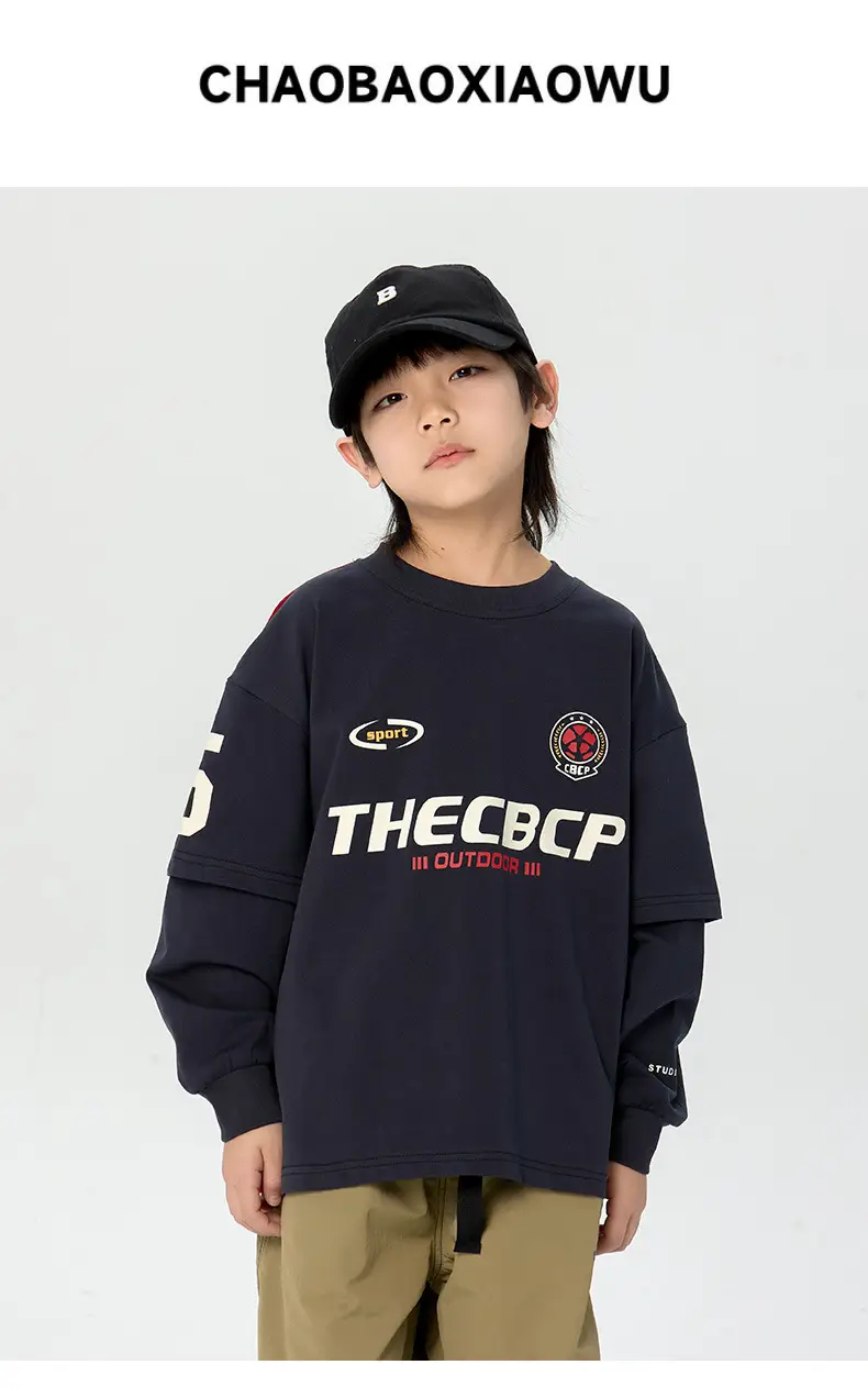 Kids Korean Style Long Sleeve T-Shirt Navy Black — feature 1