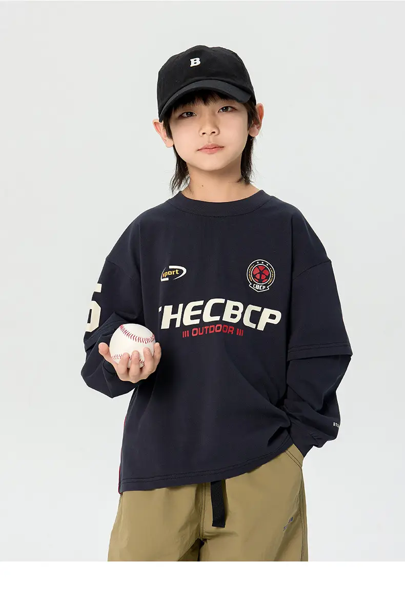 Kids Korean Style Long Sleeve T-Shirt Navy Black — feature 13