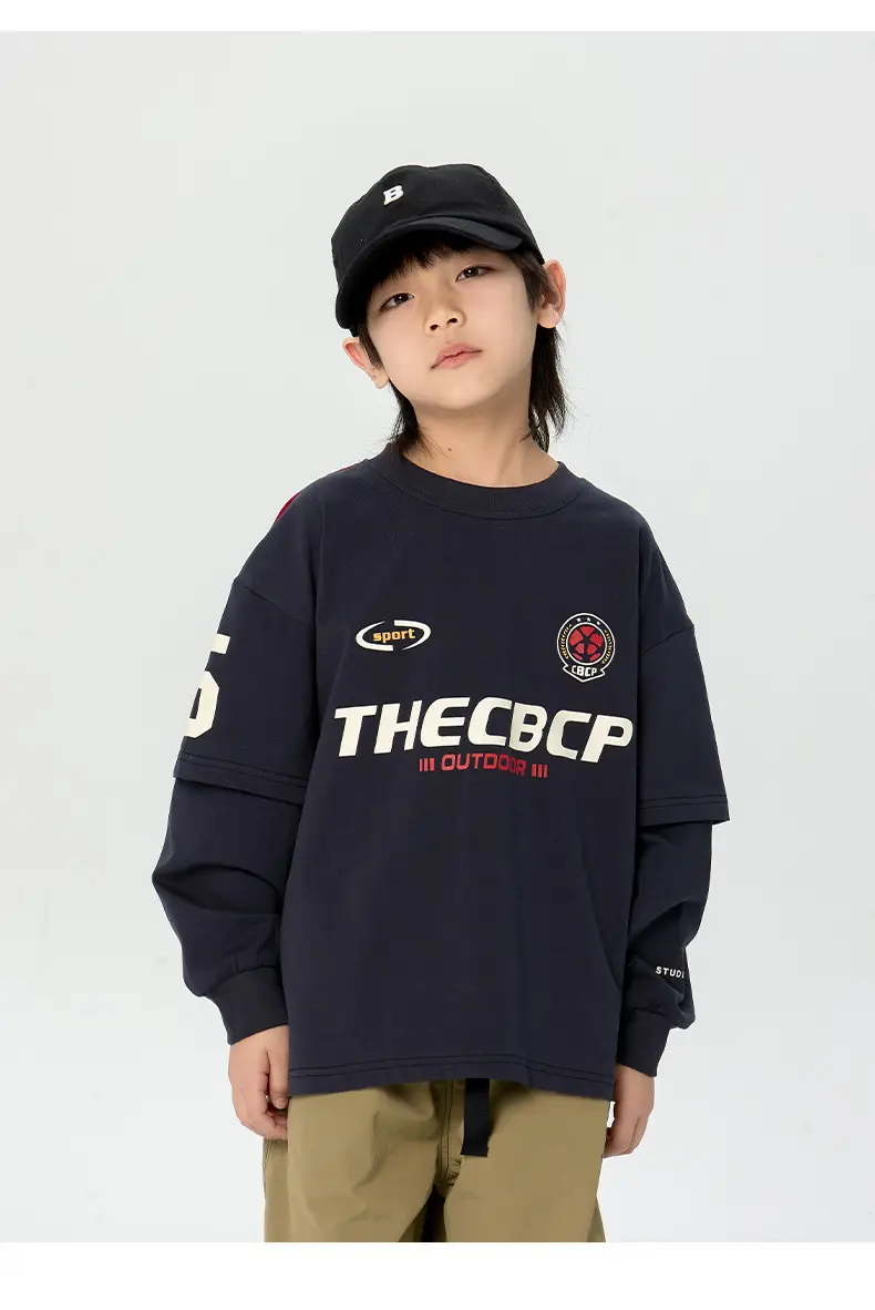 Kids Korean Style Long Sleeve T-Shirt Navy Black — feature 15
