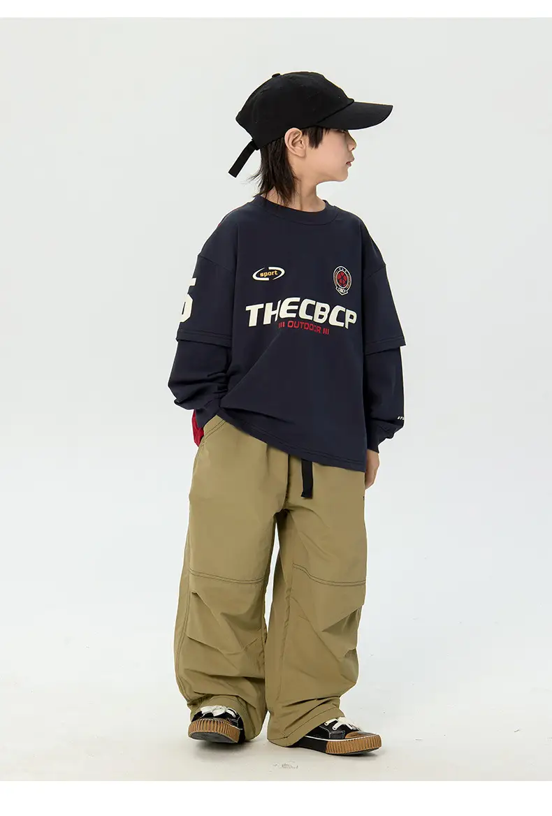 Kids Korean Style Long Sleeve T-Shirt Navy Black — feature 7