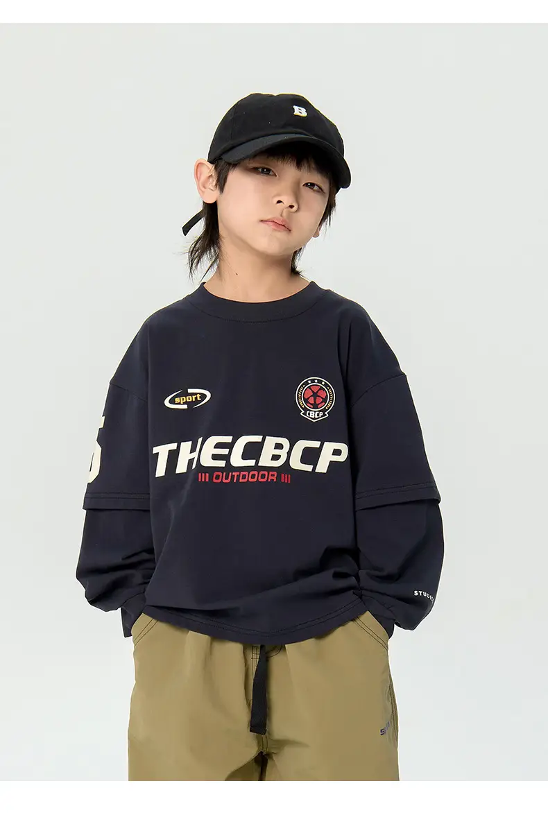 Kids Korean Style Long Sleeve T-Shirt Navy Black — feature 8