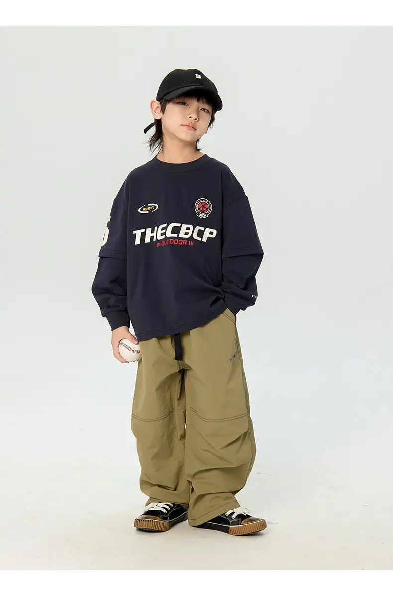 Kids Korean Style Long Sleeve T-Shirt Navy Black — feature 9