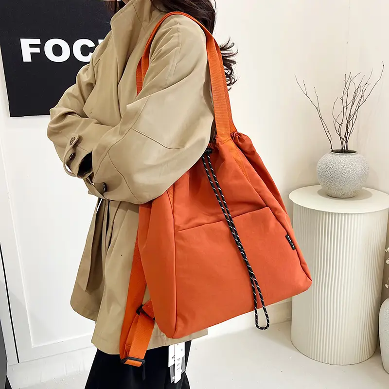 Women's Green Drawstring Bucket Bag Large Capacity Casual Shoulder Bag