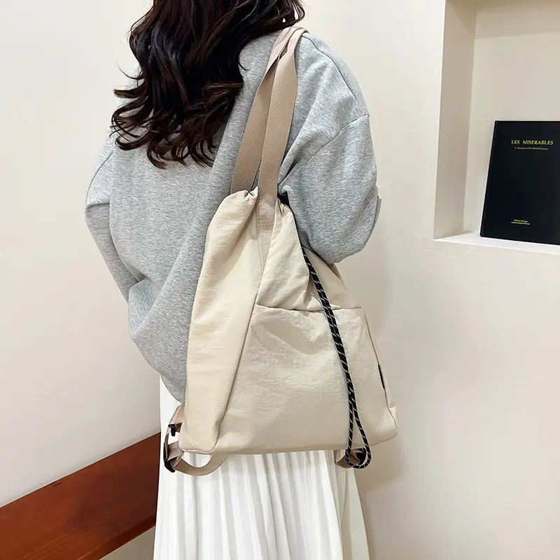 Women's Green Drawstring Bucket Bag Large Capacity Casual Shoulder Bag