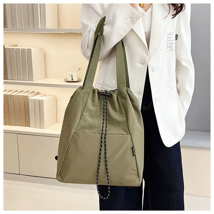 Women's Green Drawstring Bucket Bag Large Capacity Casual Shoulder Bag — feature 15