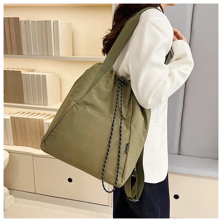 Women's Green Drawstring Bucket Bag Large Capacity Casual Shoulder Bag — feature 16