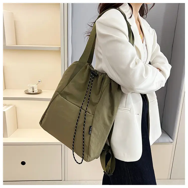 Women's Green Drawstring Bucket Bag Large Capacity Casual Shoulder Bag — feature 17