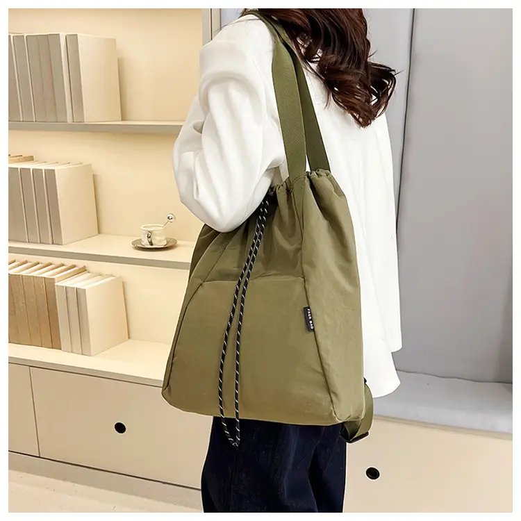 Women's Green Drawstring Bucket Bag Large Capacity Casual Shoulder Bag — feature 18