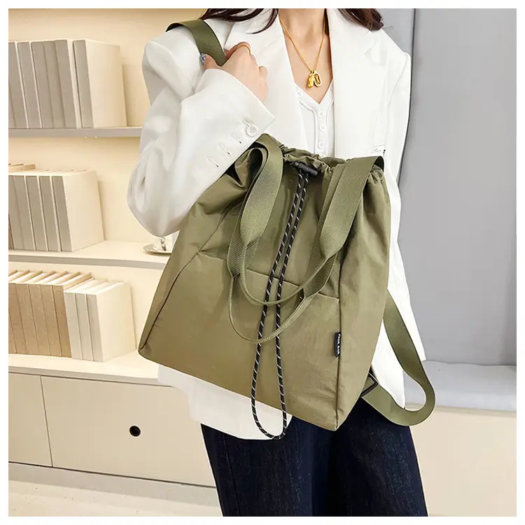 Women's Green Drawstring Bucket Bag Large Capacity Casual Shoulder Bag — feature 19