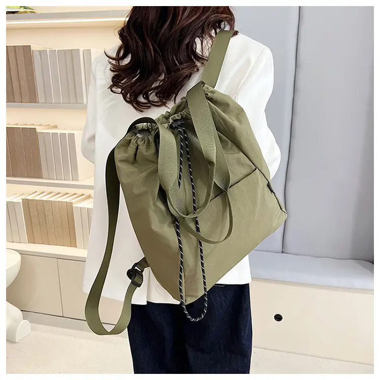 Women's Green Drawstring Bucket Bag Large Capacity Casual Shoulder Bag — feature 20
