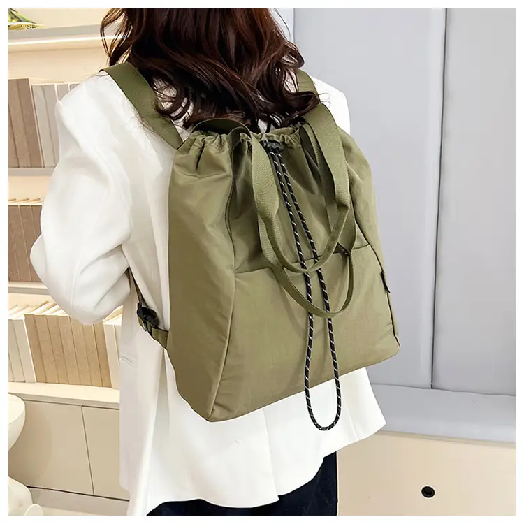 Women's Green Drawstring Bucket Bag Large Capacity Casual Shoulder Bag — feature 21