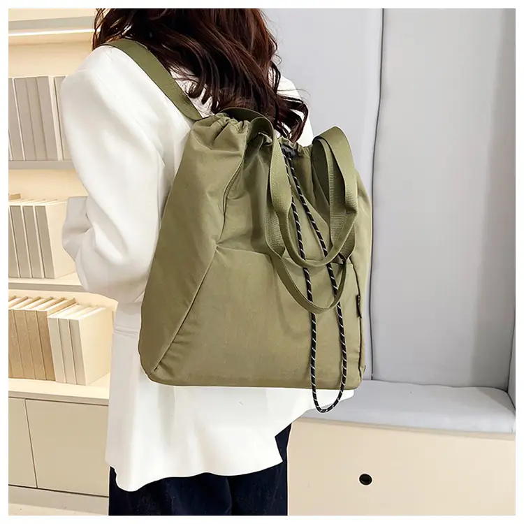 Women's Green Drawstring Bucket Bag Large Capacity Casual Shoulder Bag — feature 22