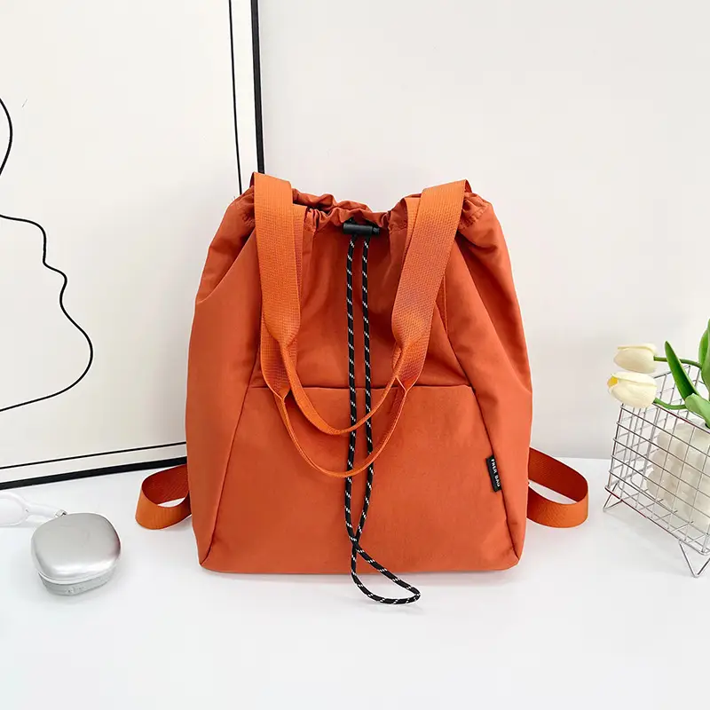Women's Green Drawstring Bucket Bag Large Capacity Casual Shoulder Bag