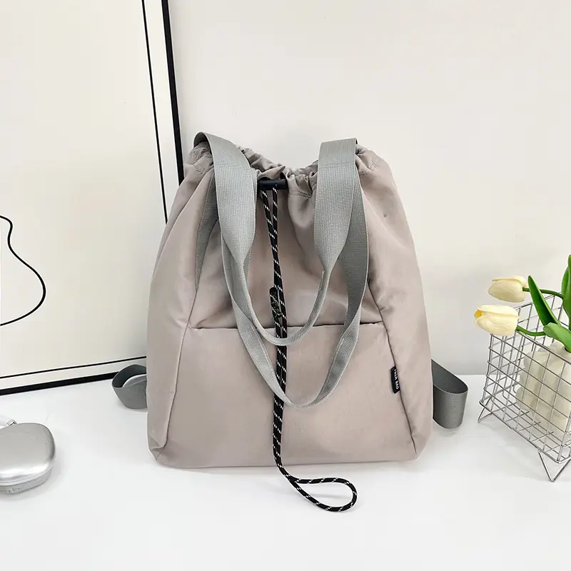 Women's Green Drawstring Bucket Bag Large Capacity Casual Shoulder Bag