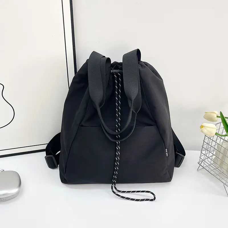 Women's Green Drawstring Bucket Bag Large Capacity Casual Shoulder Bag