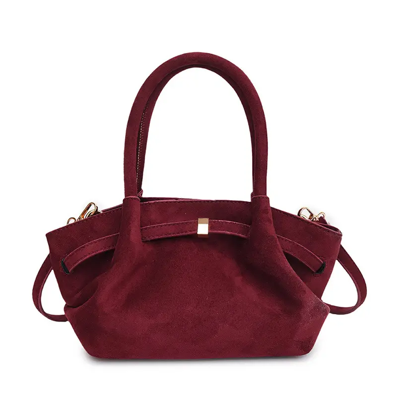 Maroon Pleated Hand Tote Bag with Vintage Wings Design