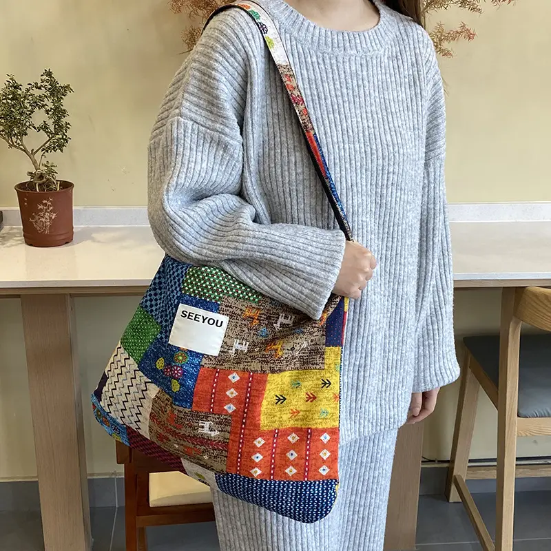 New Ethnic Patchwork Shoulder Bag Large Capacity Denim - Image 4